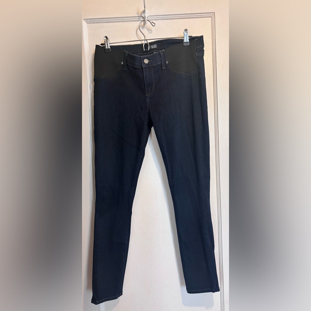 Paige Verdugo Maternity Jeans Sz 29 Dark Wash Skinny Side Panel Stretch